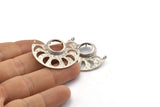 Moon Phases Pendant, 2 Antique Silver Plated Brass Semi Circle Pendants With 2 Loops and 1 Pad Setting (36x27.5x3x0.7mm) BS 1921 H1296