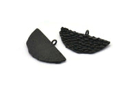 Siyah Yarım Ay, 3 Oksitlenmiş Siyah Pirinç Denizkızı Yarım Daire Kolye, 1 Halka (31x14x1,8 mm) E269