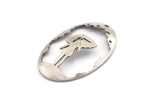Silver Umbrella Charm, 2 Antique Silver Plated Brass Umbrella Charms With 1 Hole, Pendants, Earrings (45x30x1mm) D0647
