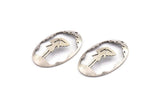 Silver Umbrella Charm, 2 Antique Silver Plated Brass Umbrella Charms With 1 Hole, Pendants, Earrings (45x30x1mm) D0647