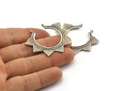 Silver Sunny Pendant, 2 Antique Silver Plated Brass Sunny Ethnic Pendants With 2 Loops, Findings, Charms (39x45x1.5mm) BS 1945 H1349