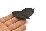 Black Leaf Charm, Oxidized Black Brass Leaf Charms With 1 Loop (60x30x1.4mm) E255
