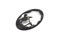 Siyah Kız Tılsımı, 1 Delikli 2 Oksitlenmiş Siyah Pirinç Kız Tılsımı, Kolye Uçları, Küpeler (45x30x1mm) D0644 H1241