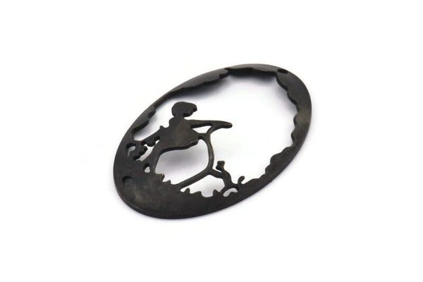 Siyah Kız Tılsımı, 1 Delikli 2 Oksitlenmiş Siyah Pirinç Kız Tılsımı, Kolye Uçları, Küpeler (45x30x1mm) D0644 H1241
