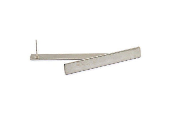 Silver Rectangle Earring, 2 Silver Tone Brass Rectangle Blank Stud Earrings (54x7x0.80mm) B0185 A1309