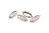 Silver Oval Setting, 2 Antique Silver Plated Brass Oval Settings With 2 Loops and 1 Pad Setting (30.5x12x5.5mm) E203