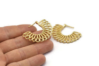 Gold Semi Sun Earring, 2 Gold Plated Brass Semi Sun Earrings (40x29x2.5mm) BS 2042