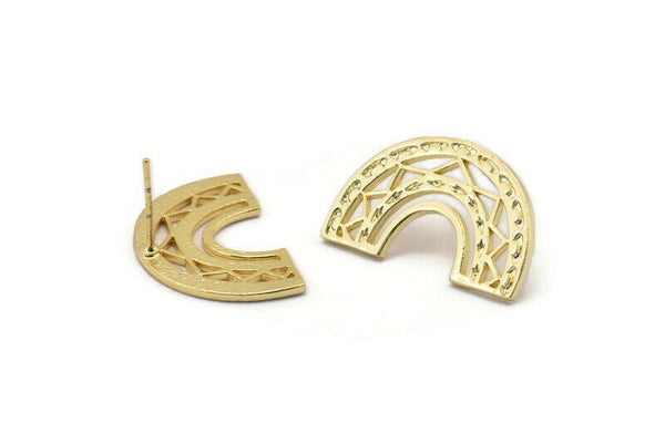 Gold Stud Earring, 2 Gold Plated Brass U Shaped Stud Earrings (15x24x1mm) N1475 Q1116