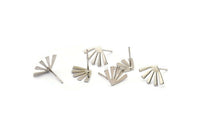Silver Sun Earring, 10 Silver Tone Brass Rising Sun Flag Stud Earrings (15x9x0.60mm) D958 A1242 Q0272