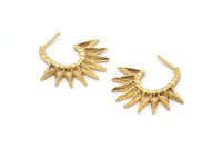 Gold Sun Earring, 2 Textured Gold Plated Brass Sunny Earrings (34x32x2mm) E245