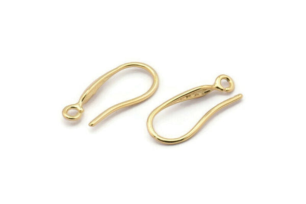 Gold Ear Hooks, 10 Gold Plated Brass Earring Wires, Earring Hooks (19mm) D1337