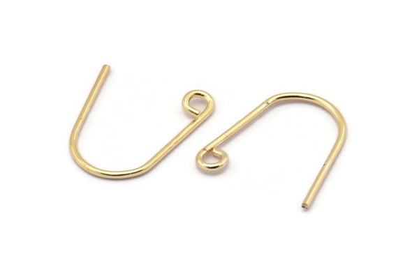 Gold Earring Wires, 12 Gold Plated Brass Earring Wires With 1 Loop (18.5x17x1mm) BS 2084