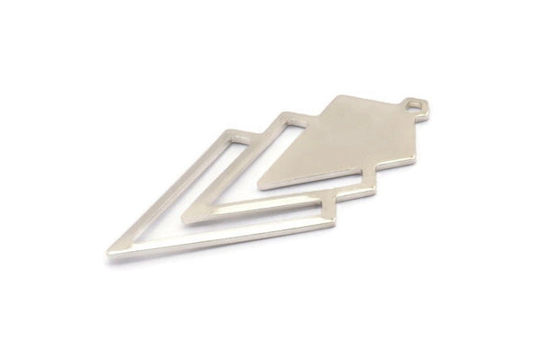 Silver Triangle Charm, 4 925 Sterling Silver Plated Diamond Charms With 1 Loop (49x22x1mm) M01162