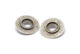Silver Round Pendant, 2 Antique Silver Plated Brass Hammered Round Pendant With 15mm Stone Pad, Findings (30mm) E568