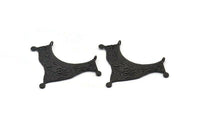 Black Ethnic Pendant, 2 Oxidized Black Brass Ethnic Pendants With 2 Loops (40x55x1mm) E201