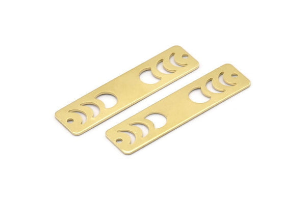 Brass Rectangle Charm, 10 Raw Brass Moon Phases Charms With 2 Holes, Stamping Blanks (40x10x0.80mm) M01828