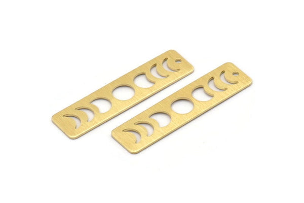 Brass Rectangle Charm, 8 Textured Raw Brass Moon Phases Charms With 1 Hole, Stamping Blanks (40x10x0.80mm) M01837