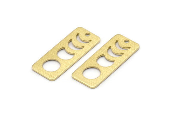 Brass Rectangle Charm, 8 Textured Raw Brass Moon Phases Charms With 1 Hole, Stamping Blanks (25x10x0.80mm) M01991