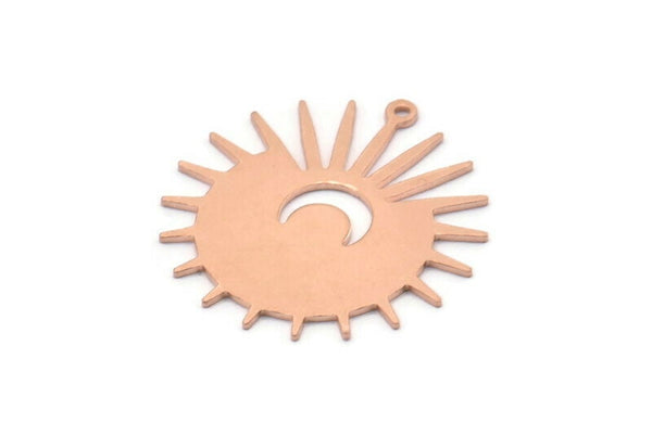 Copper Sun Charm, 8 Raw Copper Sun And Crescent Charms With 1 Loop, Findings (29x28x0.80mm) M02120
