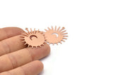 Copper Sun Charm, 8 Raw Copper Sun And Crescent Charms With 1 Loop, Findings (29x28x0.80mm) M02120