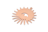 Copper Sun Charm, 8 Raw Copper Sun And Crescent Charms With 1 Loop, Findings (29x28x0.80mm) M02122