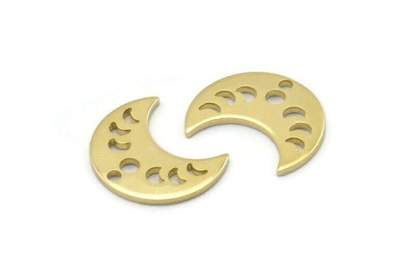 Brass Moon Charm, 24 Raw Brass Crescent Moon Phases Charms With 1 Hole (15x8x1mm) M01867