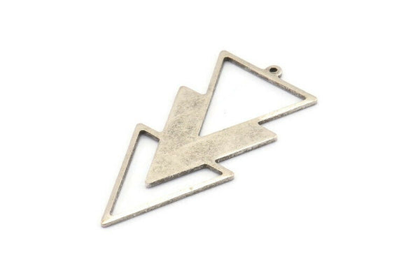 Silver Triangle Charm, 4 Antique Silver Plated Brass Triangle Charms With 1 Loop (49x21x1mm) M01112 H1250