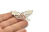 Silver Triangle Charm, 3 Antique Silver Plated Brass Diamond Charms With 2 Loops (51x22x1mm) M01149