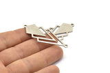 Silver Triangle Charm, 3 Antique Silver Plated Brass Diamond Charms With 2 Loops (51x22x1mm) M01149