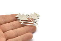 Silver Triangle Charm, 3 Antique Silver Plated Brass Tree Charms With 1 Hole (47x33x1mm) M01224 H1264