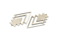 Silver Triangle Charm, 3 Antique Silver Plated Brass Tree Charms With 1 Loop (49x33x1mm) M01232 H1303
