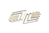 Silver Triangle Charm, 3 Antique Silver Plated Brass Tree Charms With 1 Loop (49x33x1mm) M01232 H1303