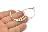 Silver Drop Charm, 2 Antique Silver Plated Brass Moon Phases Charms With 1 Loop, Pendants (49x36x0.80mm) M1007