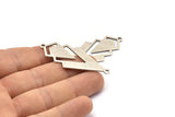 Silver Triangle Charm, 3 Antique Silver Plated Brass Diamond Charms With 2 Loops (51x22x1mm) M01153 H1289