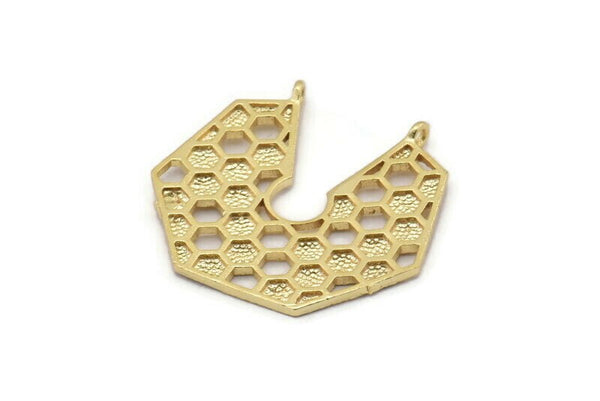 Gold Honeycomb Pendant, 1 Gold Plated Brass Honeycomb Pendant With 2 Loops, Charms, Findings (31.5x32.5x1.3mm) BS 2052 H1684