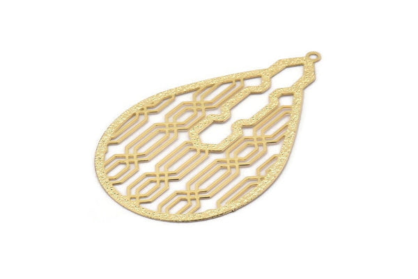 Gold Earring Charm, 3 Gold Plated Brass Ethnic Motif Earring Charms With 1 Loop Pendants, Findings (52x32mm) E460