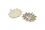 Silver Flower Charm, 2 Antique Silver Plated Brass Lotus Flower Pendants With 1 Loop (34.5x31x1.5mm) BS 1908