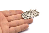 Silver Flower Charm, 2 Antique Silver Plated Brass Lotus Flower Pendants With 1 Loop (34.5x31x1.5mm) BS 1908