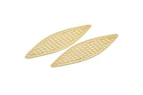 Gold Earring Charm, 4 Gold Plated Brass Textured Marquise Earring Charms With 2 Holes Pendants, Findings (73x23mm) E448