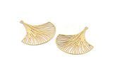 Gold Leaf Charm, 4 Gold Plated Brass Ginkgo Leaf Earring Charms With 1 Loop, Pendants, Findings (35x33mm) E467