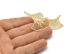 Gold Leaf Charm, 4 Gold Plated Brass Ginkgo Leaf Earring Charms With 1 Loop, Pendants, Findings (35x33mm) E467