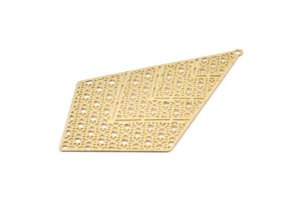 Gold Earring Charm, 3 Gold Plated Brass Textured Diamond Earring Charms With 1 Loop Pendants, Findings (61x38mm) E472 Q1051