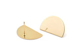 Semi Circle Earring, 4 Gold Plated Brass Half Moon Stud Earrings (22x14x0.80mm) M401 A1623