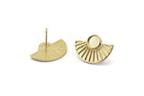 Gold Sun Earring, 2 Gold Plated Brass Sunshine Stud Earrings - Pad Size 6mm (22x15mm) N1115