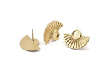 Gold Sun Earring, 2 Gold Plated Brass Sunshine Stud Earrings - Pad Size 6mm (22x15mm) N1115