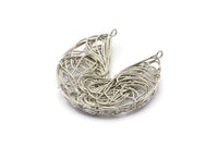 Silver Pizza Charm, Silver Tone Brass Pizza Slice Wire Charms, Silver Wire Pendants With 2 Loops, Findings (46x43mm) D1259 A2166