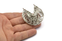Silver Pizza Charm, Silver Tone Brass Pizza Slice Wire Charms, Silver Wire Pendants With 2 Loops, Findings (46x43mm) D1259 A2166