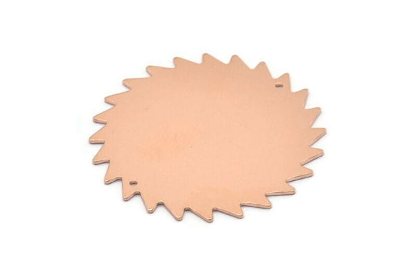 Copper Circle Charm, 2 Raw Copper Circle Charms With 2 Holes, Copper Pendants, Findings (42x0.80mm) M02150