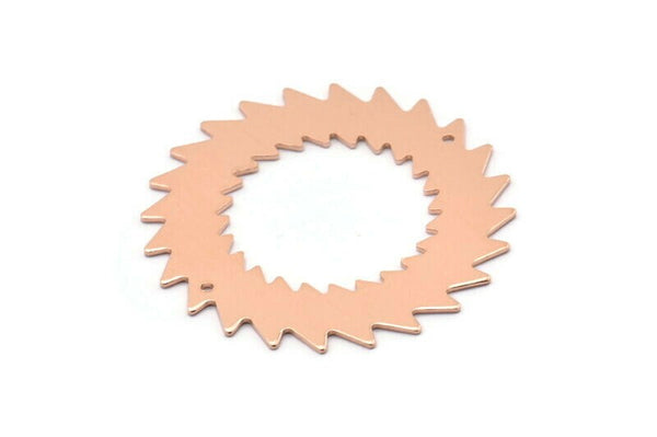 Copper Circle Charm, 2 Raw Copper Circle Charms With 2 Holes, Copper Pendants, Findings (42x0.80mm) M02124