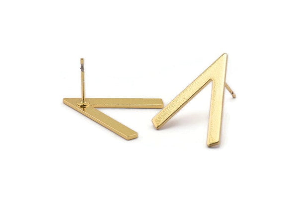 Gold Earring, 4 Gold Plated Brass V Shaped Stud Earrings (23x19x1mm) M01215 A2246